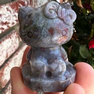 Colorful moss agate; Blue, Purple, Red Moss Agate Hello Kitty Carving